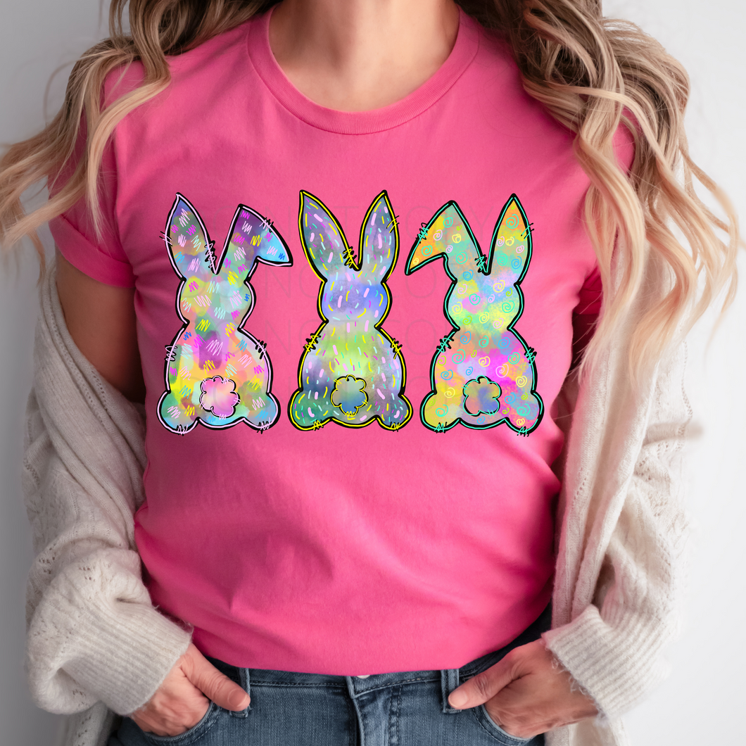 Rainbow Easter Bunny Trio **THIN** Screen Print Transfer adult size