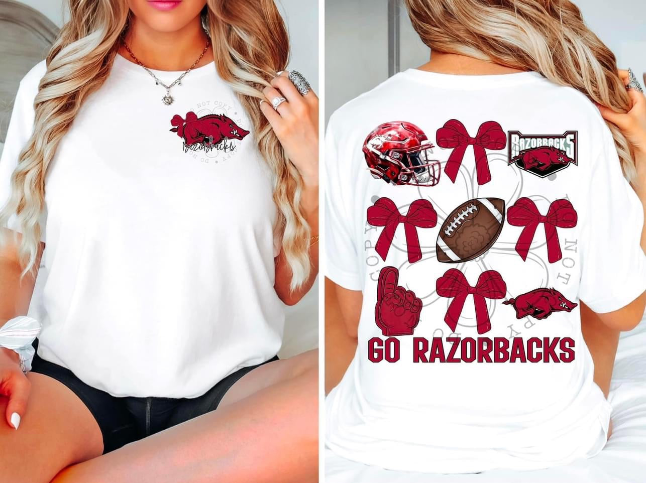 Arkansas Razorbacks Coquette pocket & back SET DTF transfer Curly