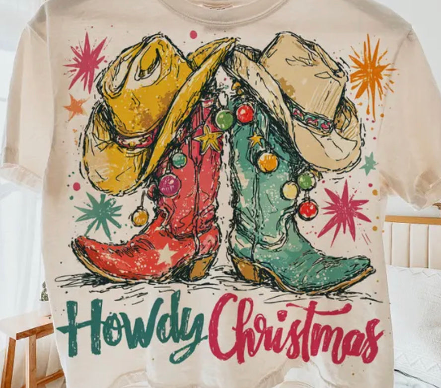 Howdy Christmas Cowboy Boots DTF transfer