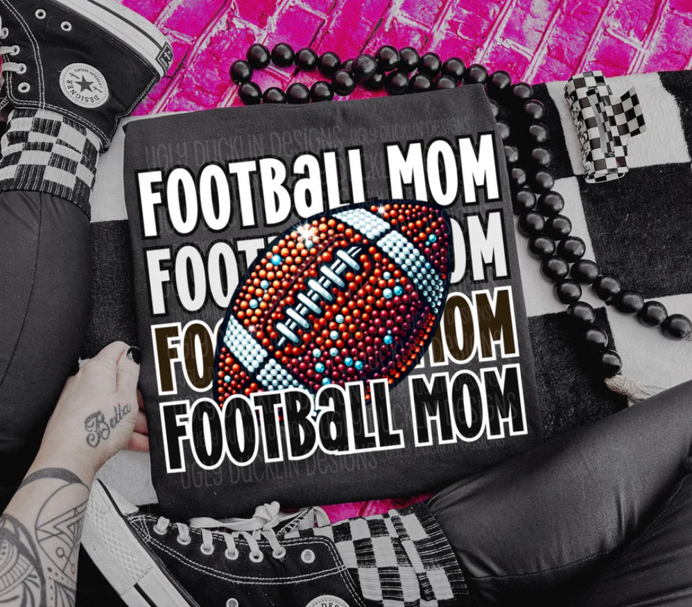 Football Mom Stacked Rhinestone  DTF transfer