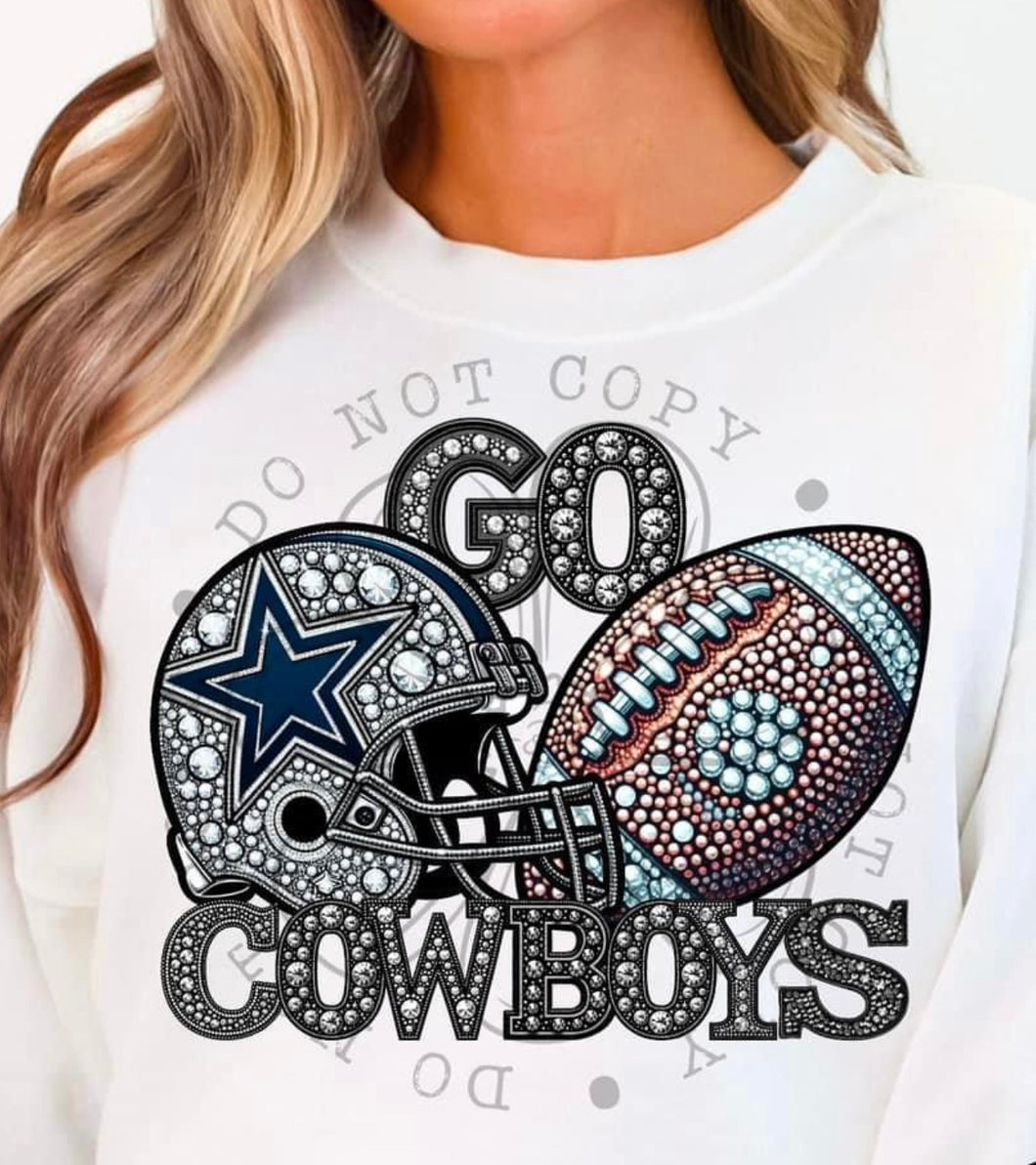 Go Cowboys rhinestone DTF transfer