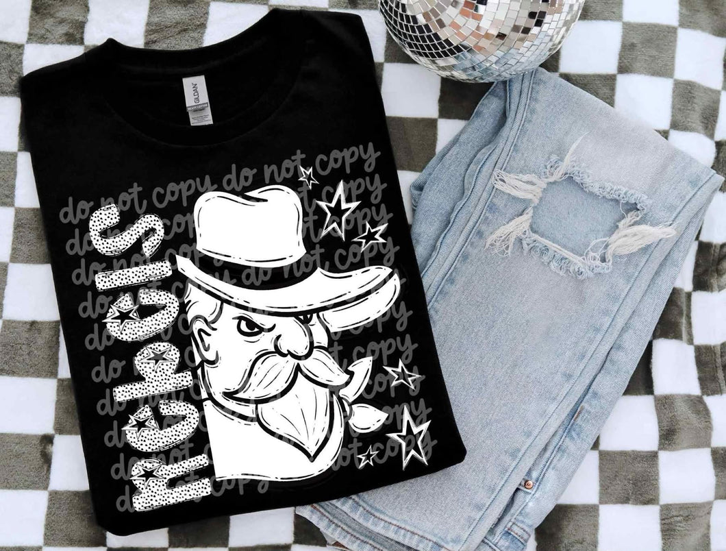 Rebels Man with Hat black & white Mascot DTF transfer