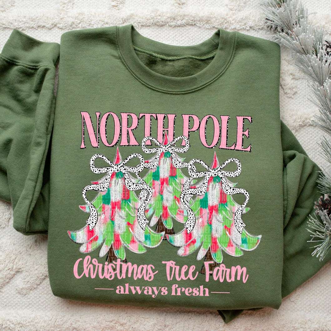 Pink North Pole Christmas Tree Farm DTF transfer