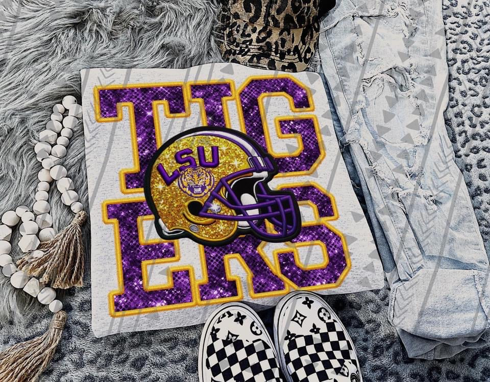 LSU Tigers glitter DTF transfer