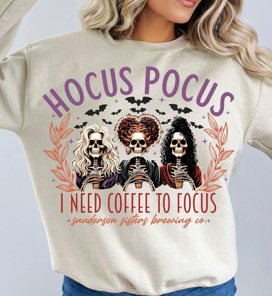 Hocus Pocus I Need Coffee to Focus skellie DTF transfer