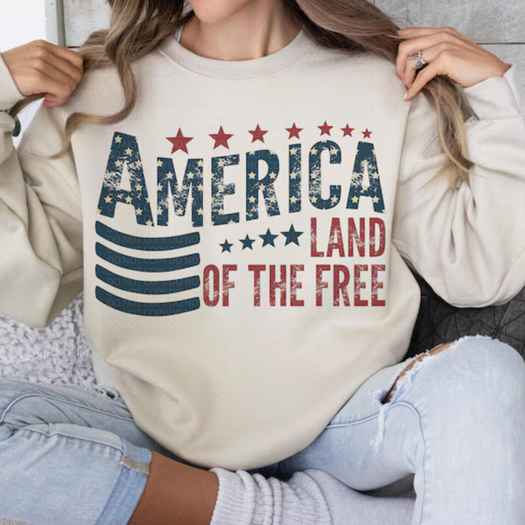 America Land of the Free flag DTF transfer