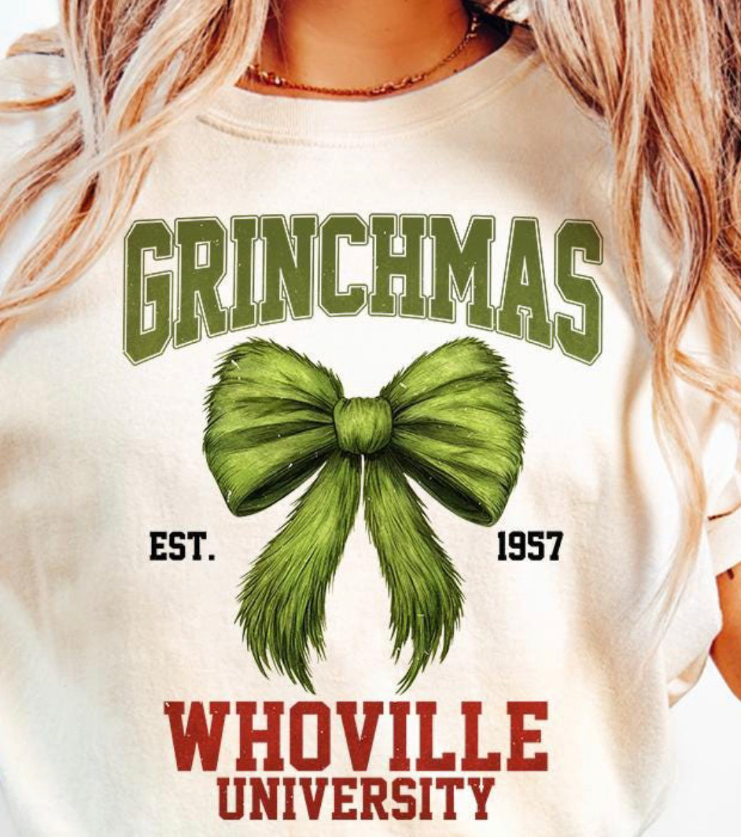 Grin chmas Whoville University DTF transfer