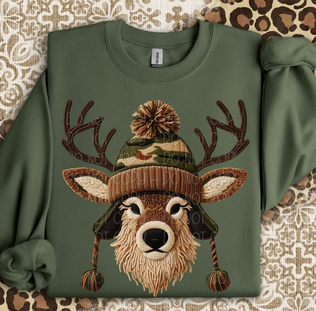 Camo Deer with Toboggan DTF transfer