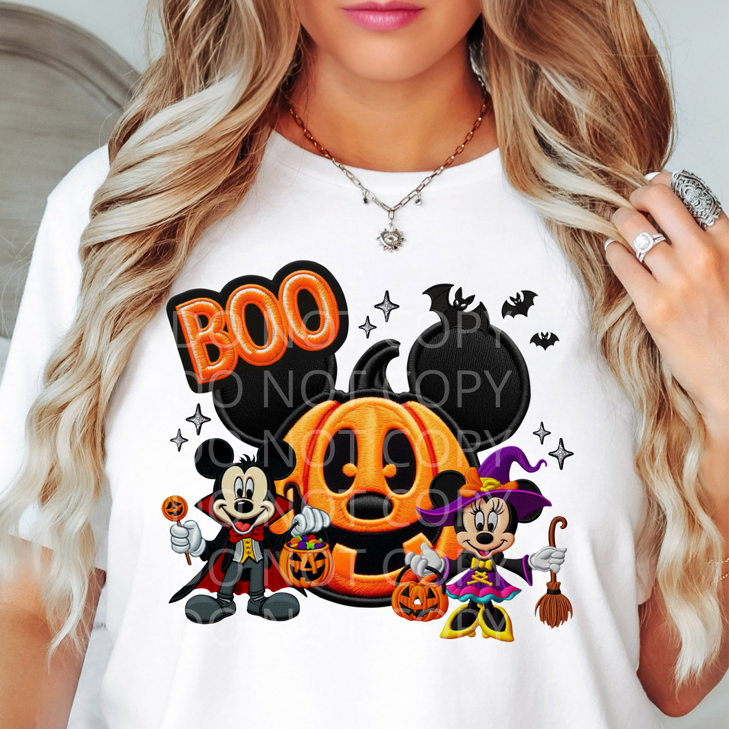 Boo! Pumpkin faux embroidery DTF transfer