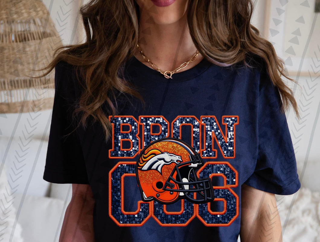 Denver Broncos faux glitter DTF transfer