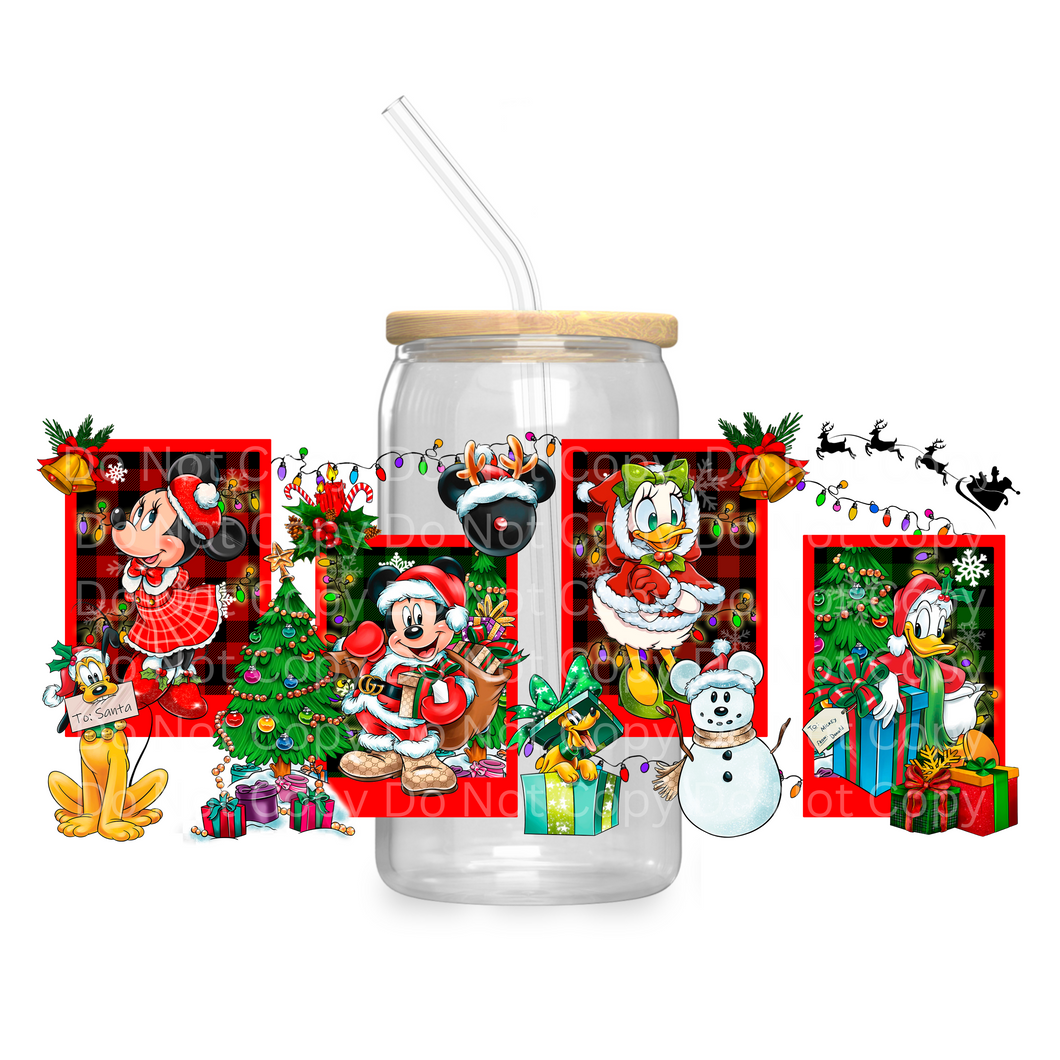 Mouse Friends Red Christmas Photos - UV DTF 16 oz Cup Wrap