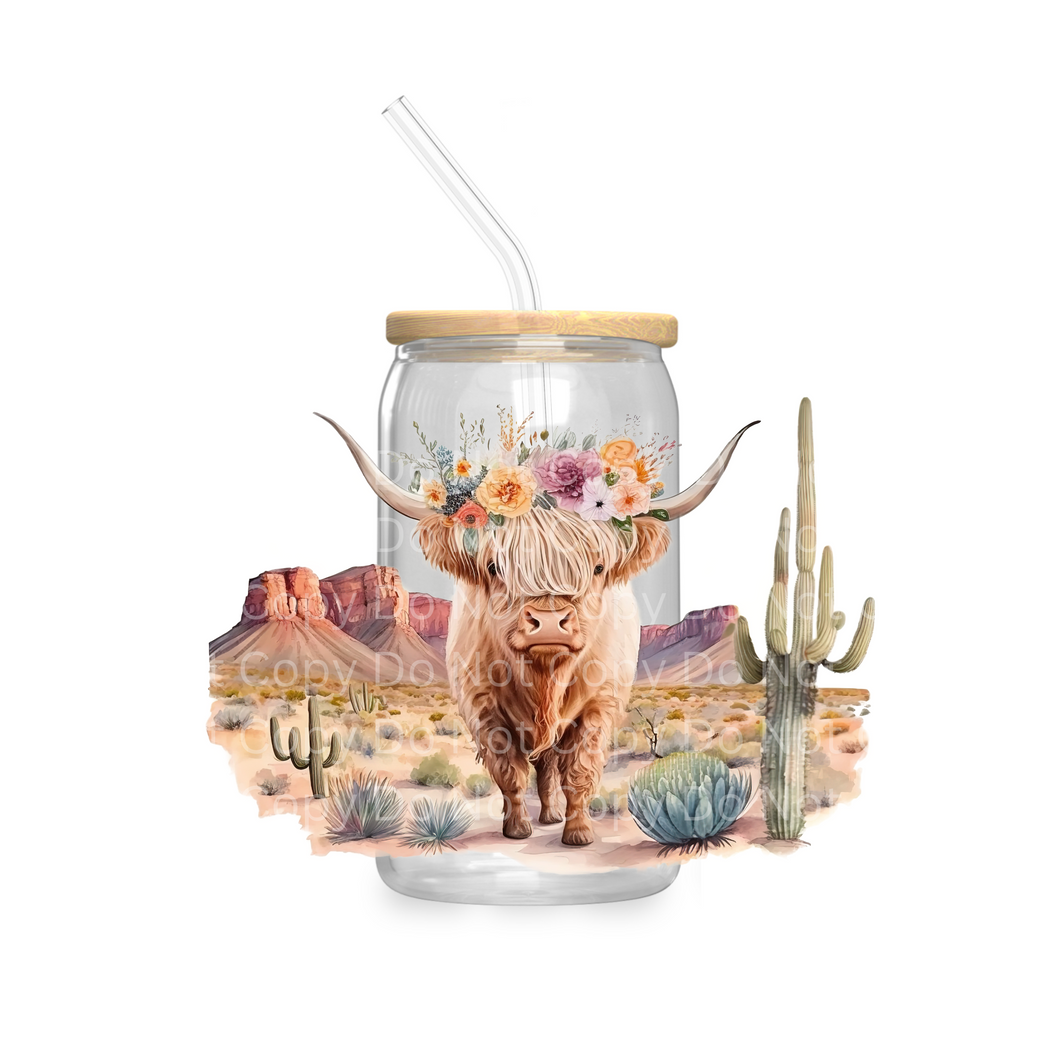 Desert Highland Cow  - UV DTF 16 oz Cup Wrap