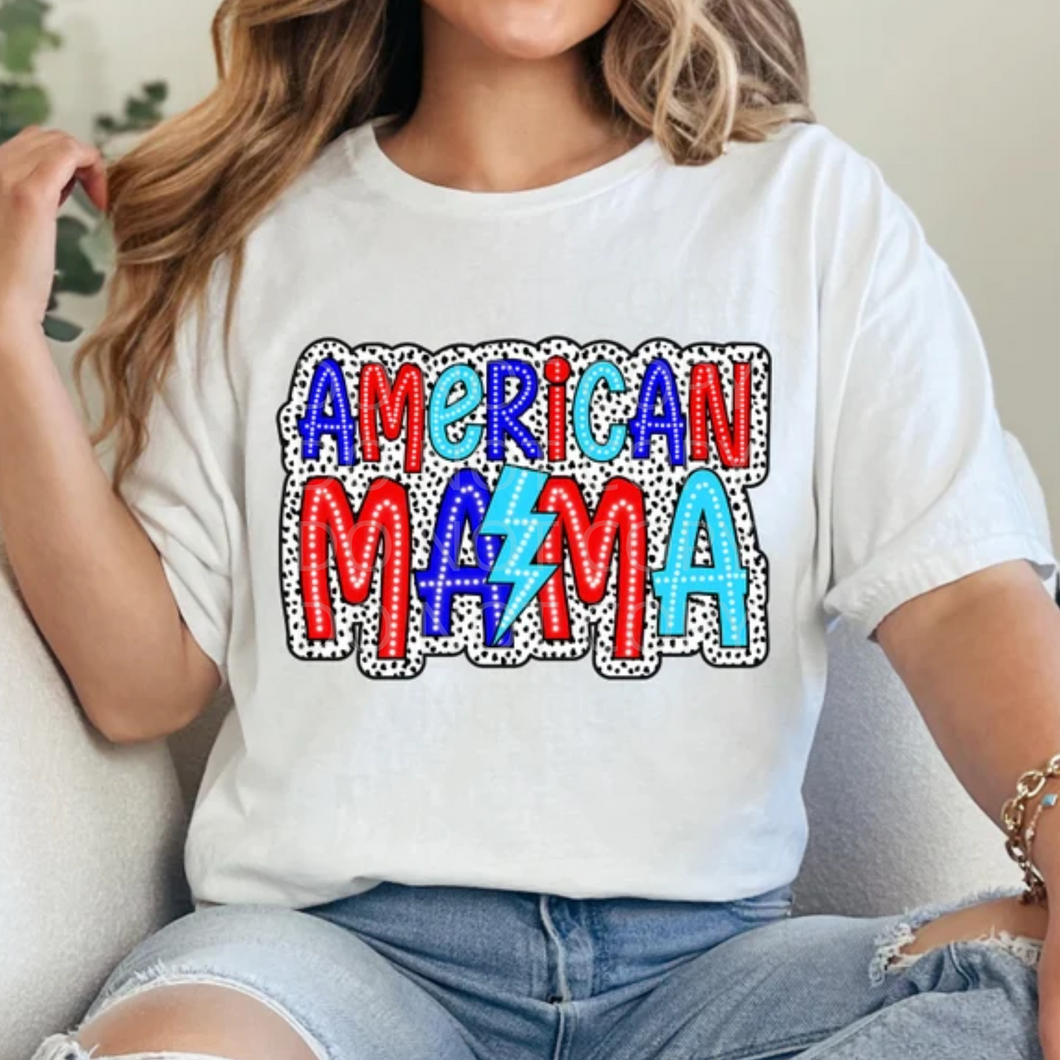 Dotted American Mama DTF transfer