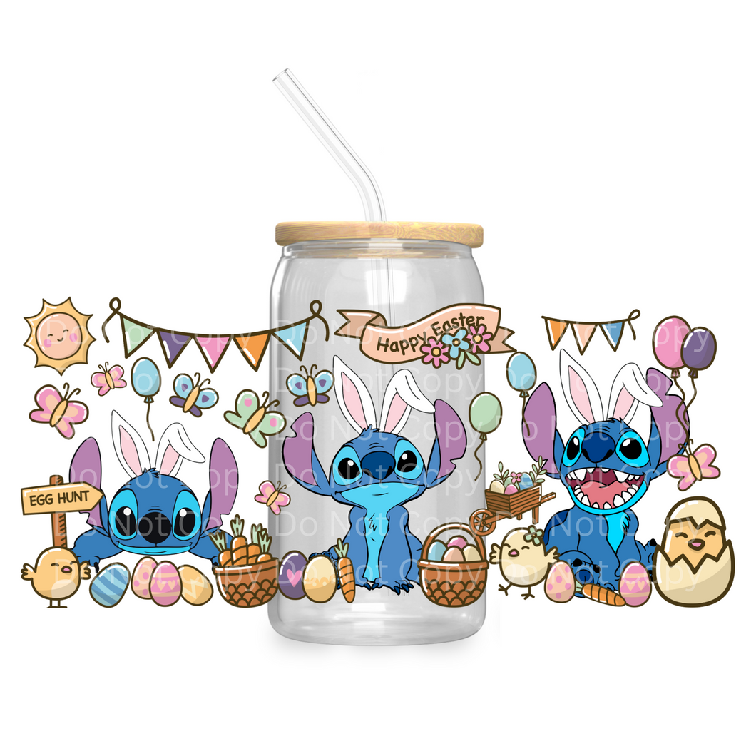 Easter Blue Alien with Banner- UV DTF 16 oz Cup Wrap