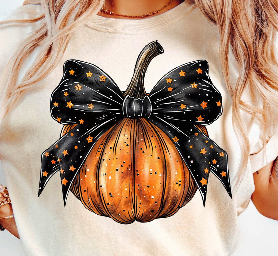 Black Bow Pumpkin DTF transfer