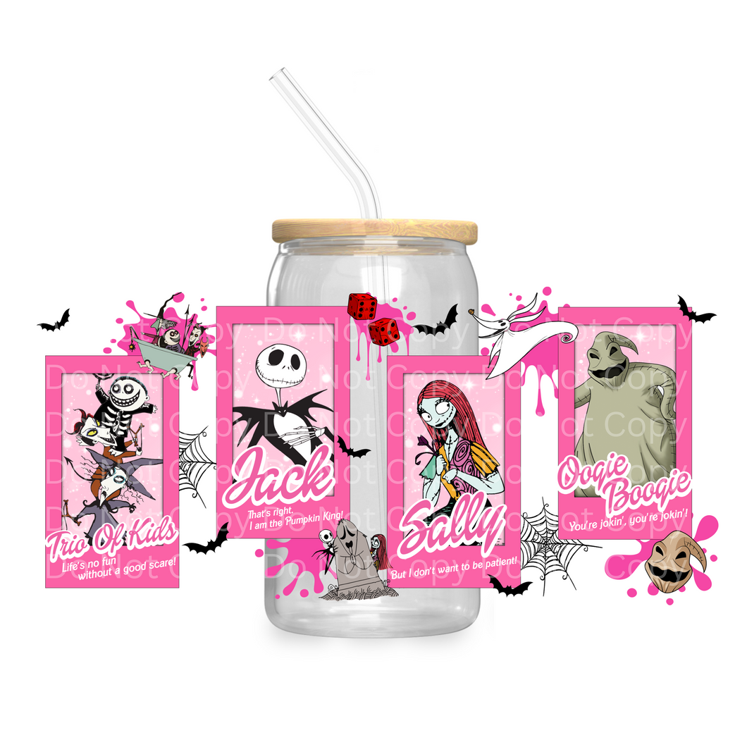 Jack & Sally Pink Cards  - UV DTF 16 oz Cup Wrap