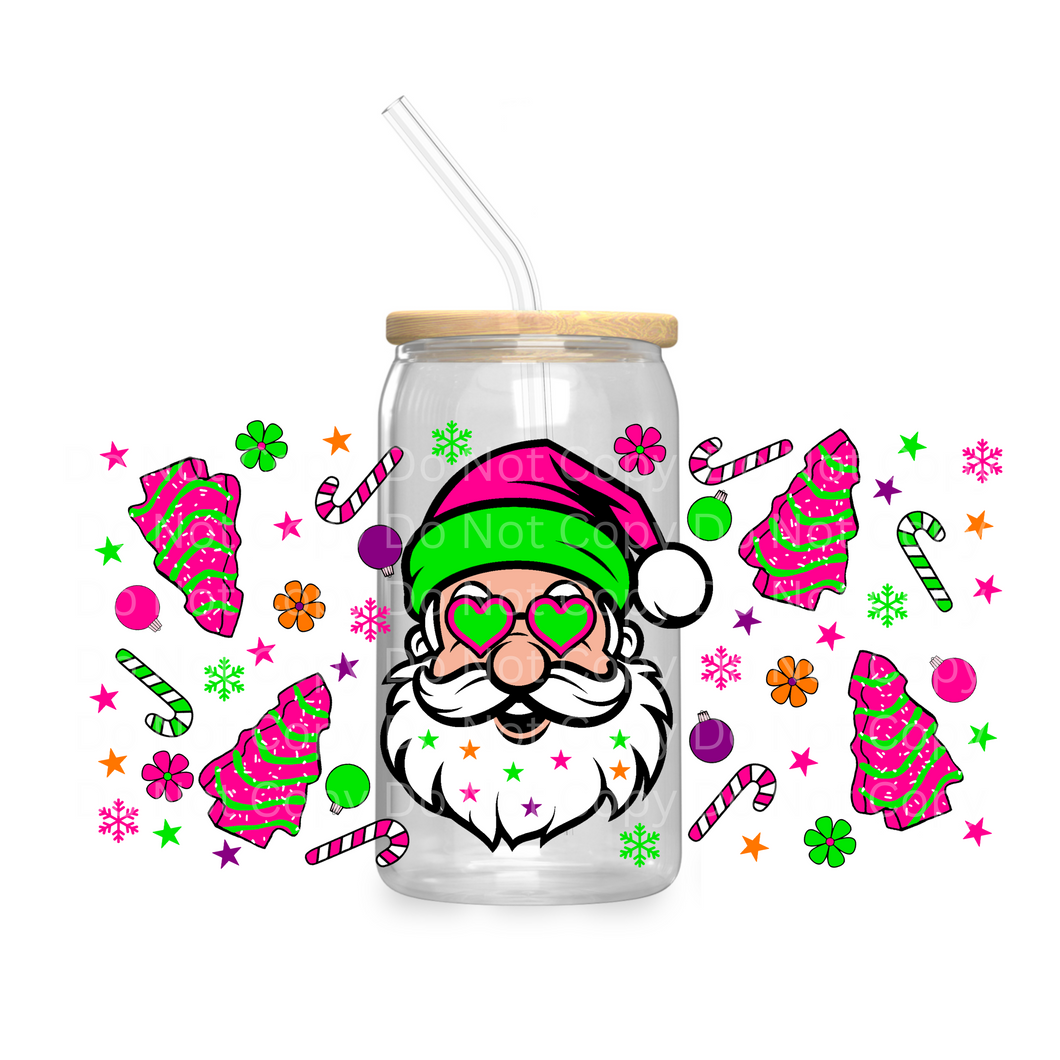 Hot Pink Santa & Cakes - UV DTF 16 oz Cup Wrap