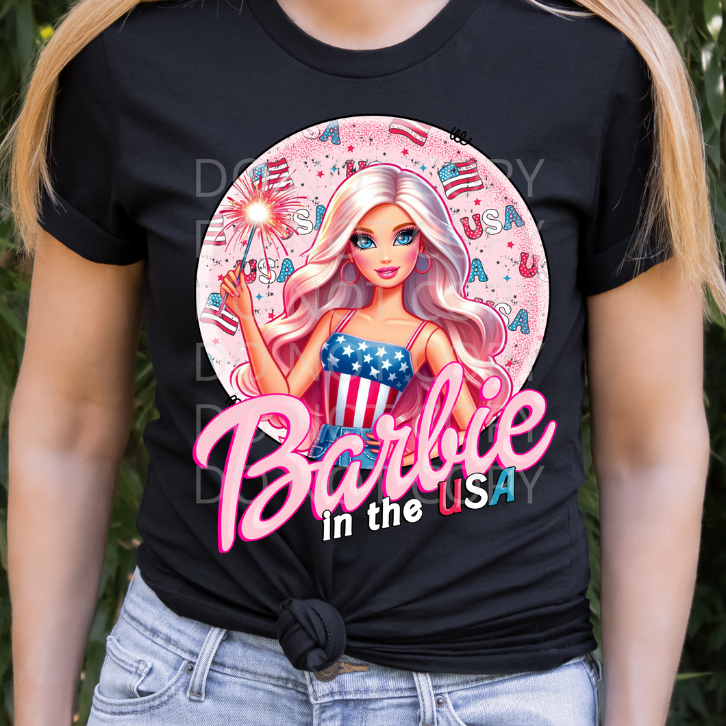 Barbie in the USA DTF transfer