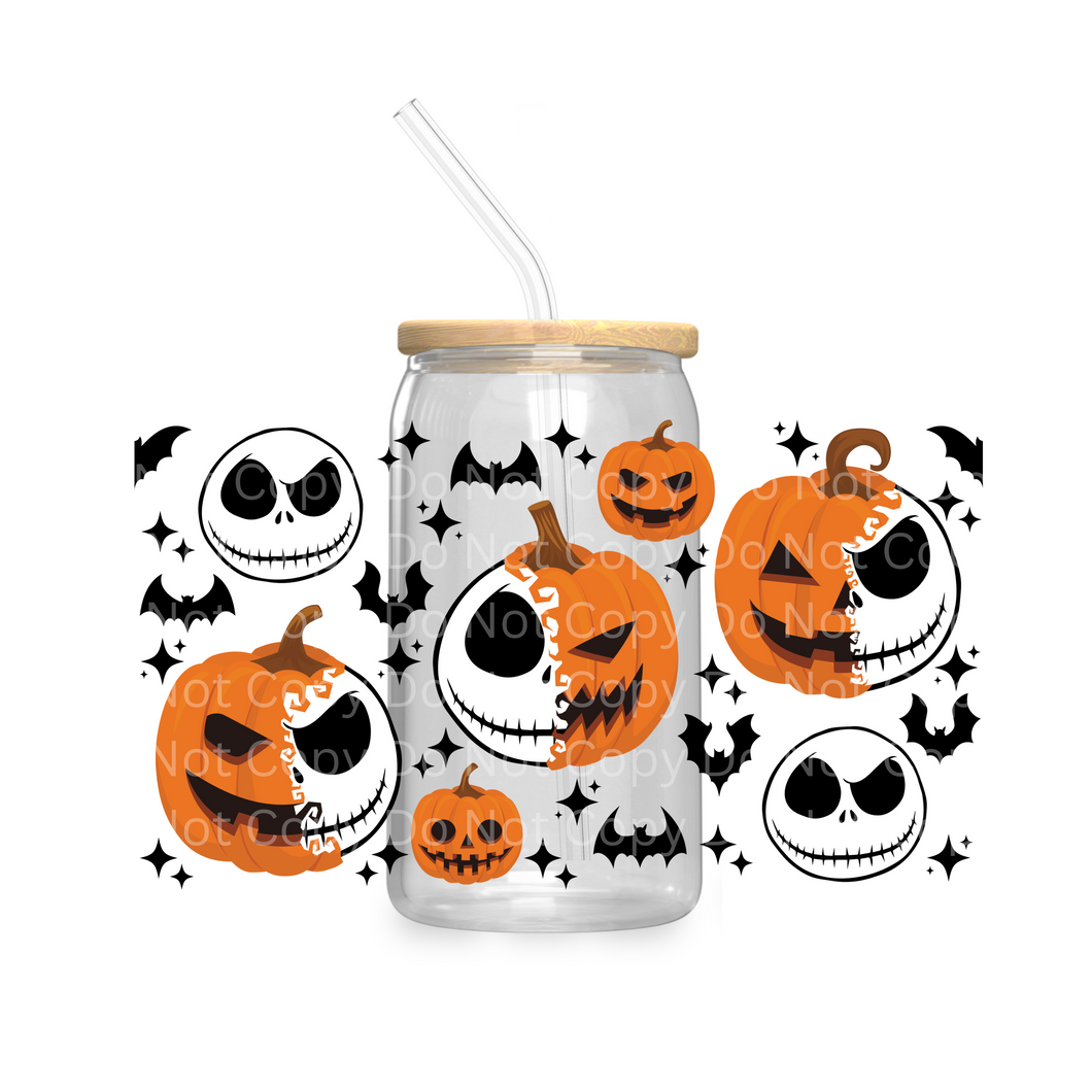 Split Jack Pumpkin Faces  - UV DTF 16 oz Cup Wrap