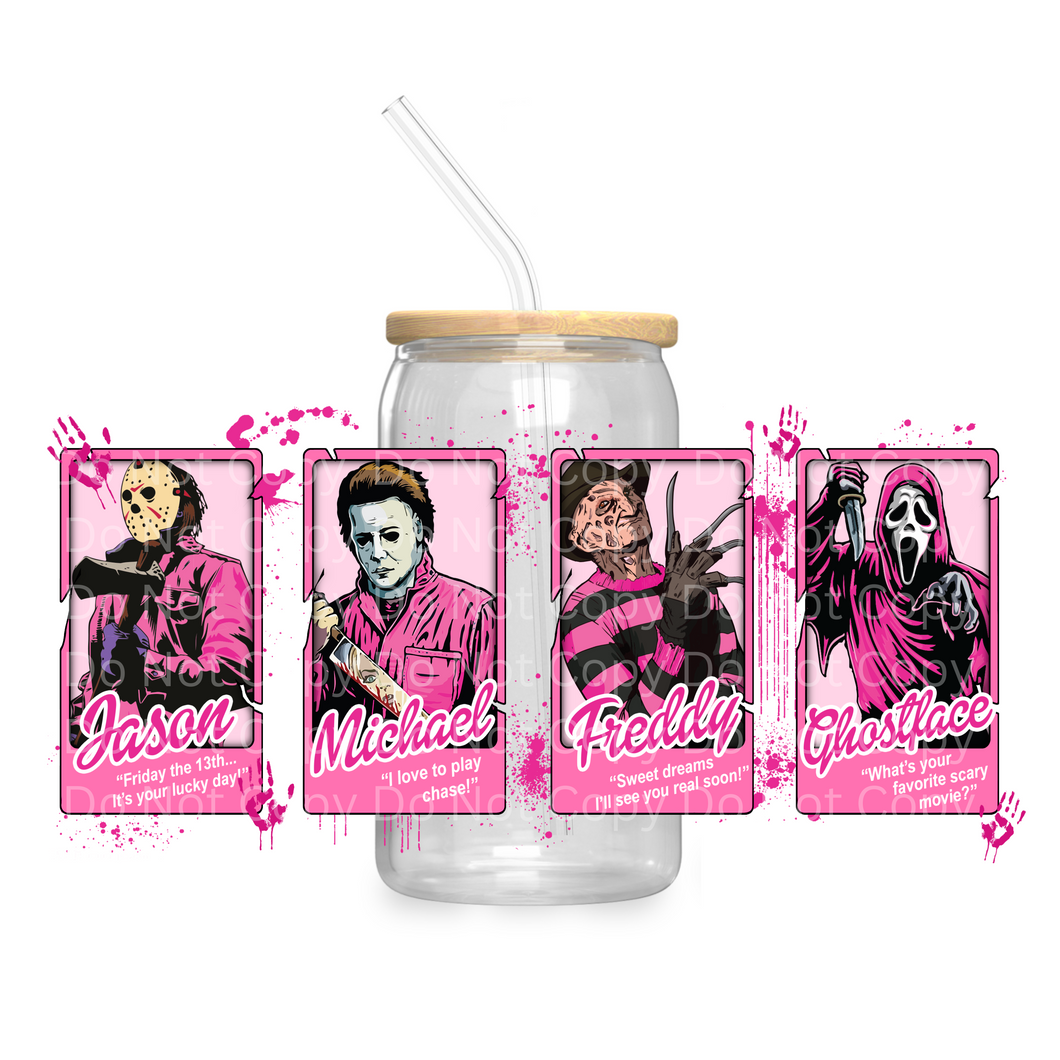 4 Pink Horror Cards  - UV DTF 16 oz Cup Wrap