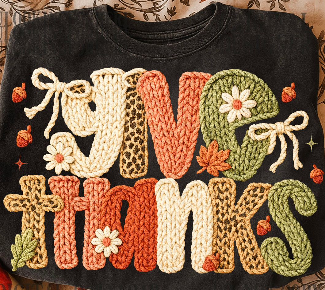 Faux Yarn Preppy Give Thanks DTF transfer