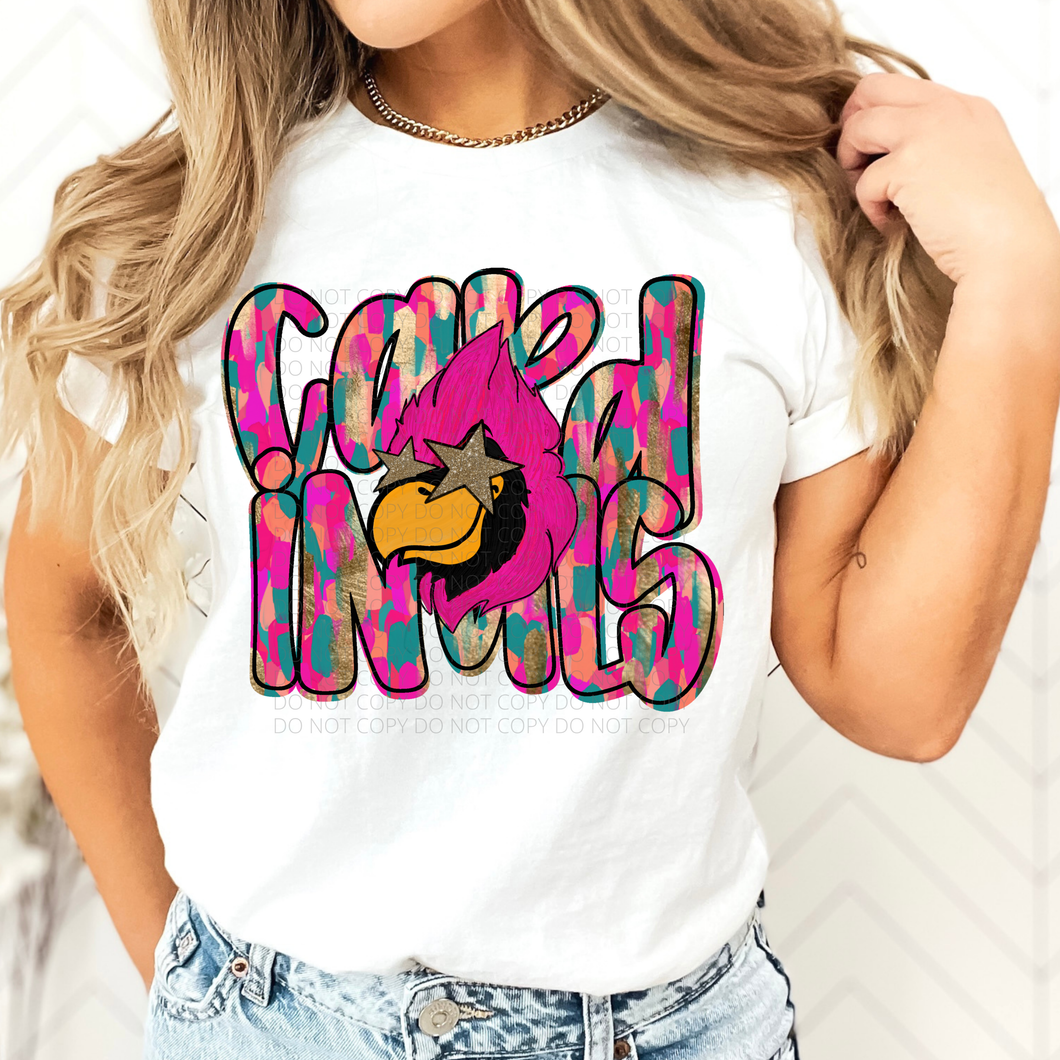 Cardinals (pink) Brushstroke Mascot DTF transfer