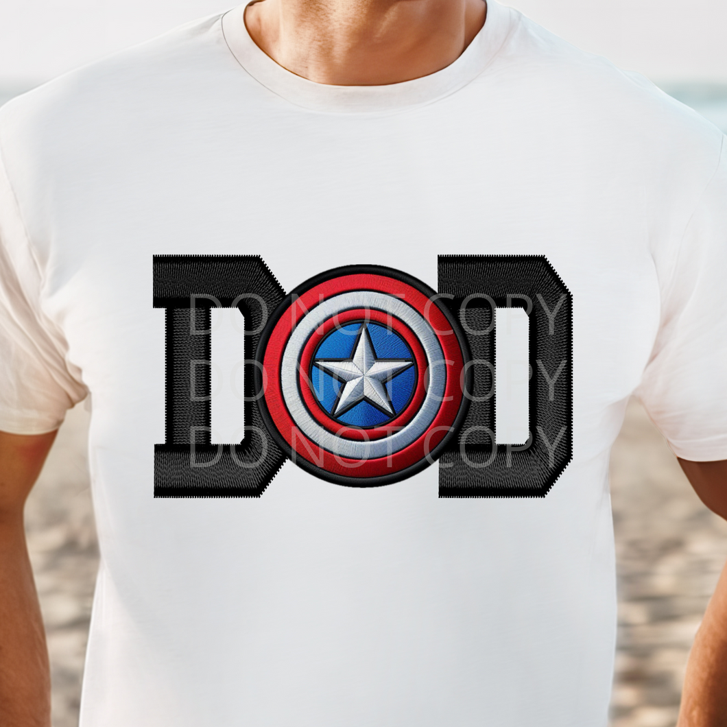 Captain A Dad faux embroidery DTF transfer