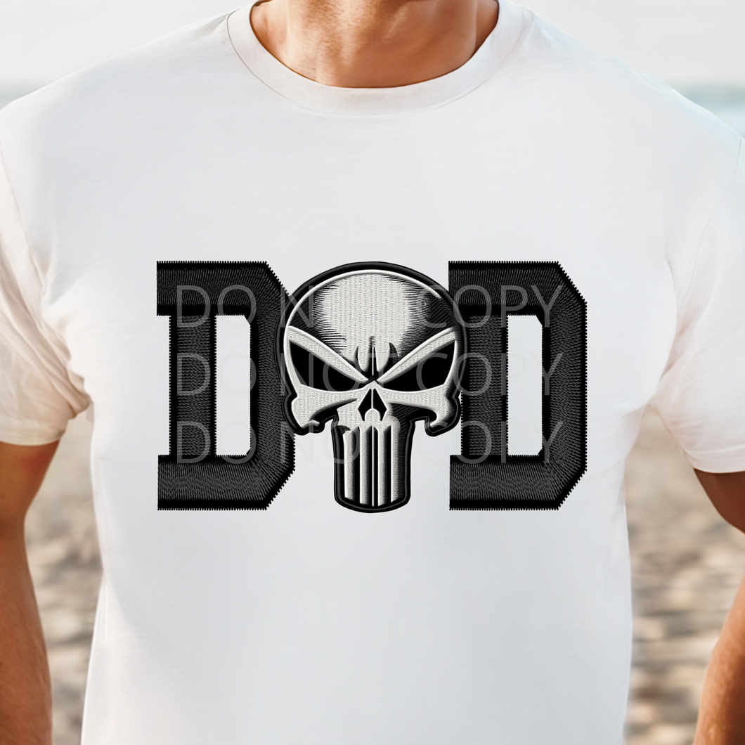 Punisher Dad faux embroidery DTF transfer