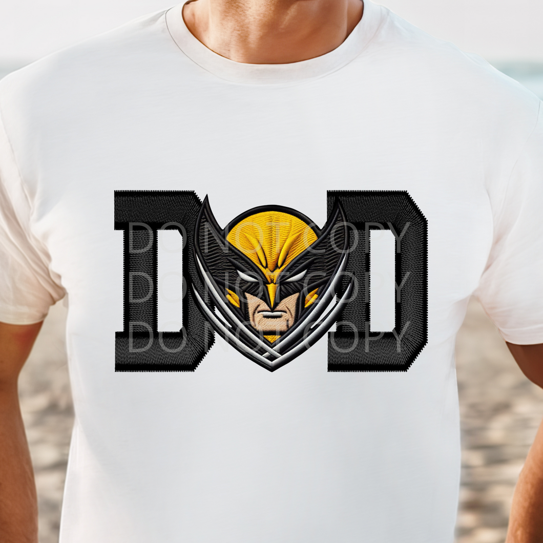 Wolverine Dad faux embroidery DTF transfer