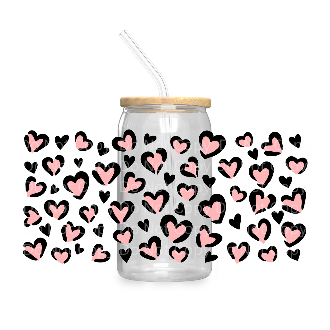 Pink & Black Hearts - UV DTF 16 oz Cup Wrap