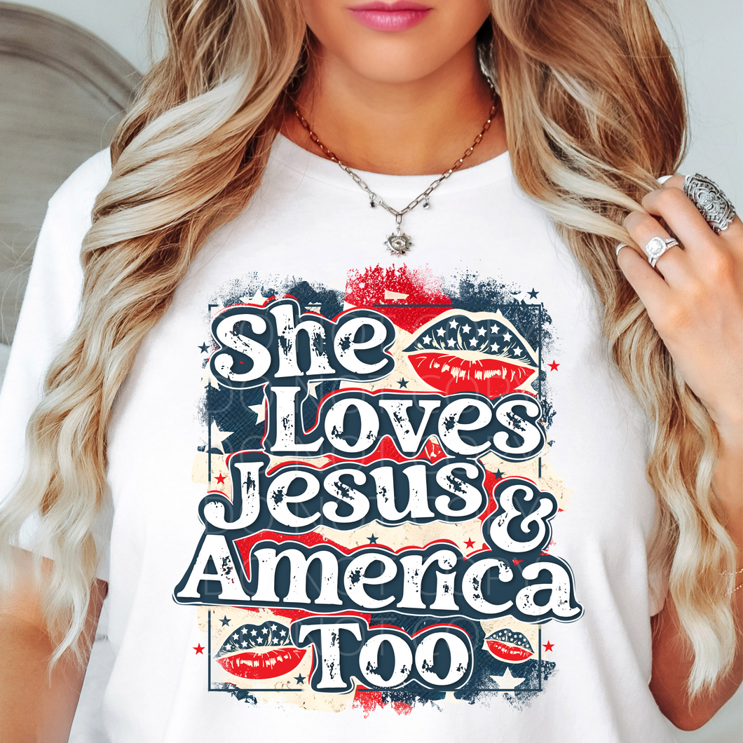 She Loves Jesus and America Too DTF Transfer