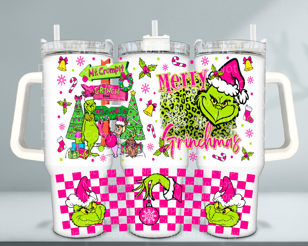 Pink Merry Grinchmas  - UV DTF 40 oz Cup Wrap