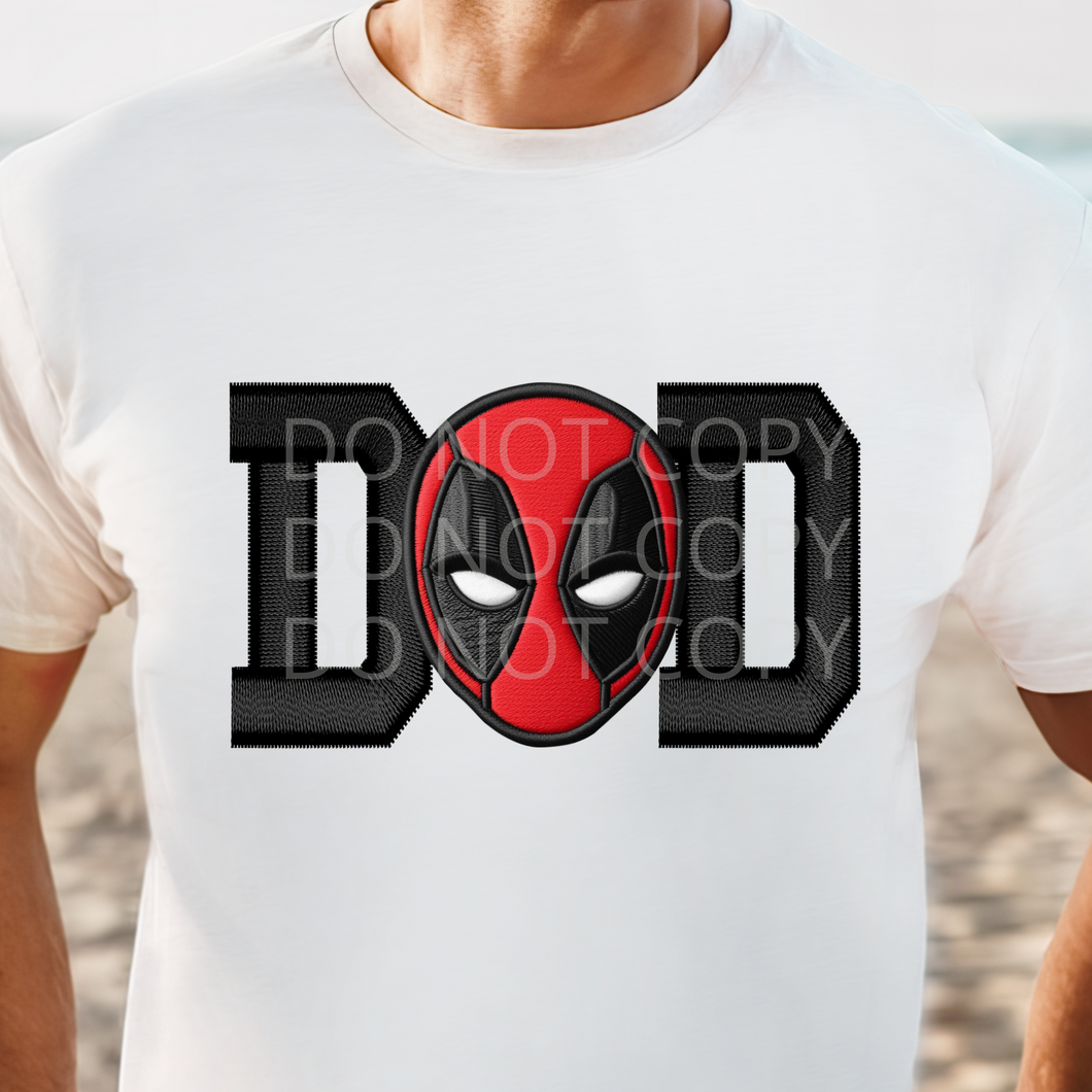 Dead Pool Dad faux embroidery DTF transfer