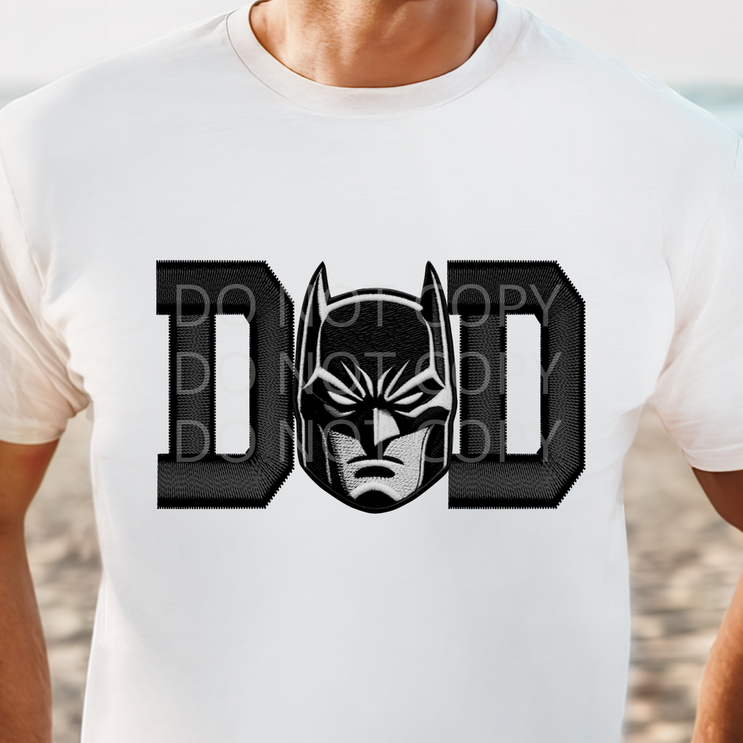 Bat Dad faux embroidery DTF transfer