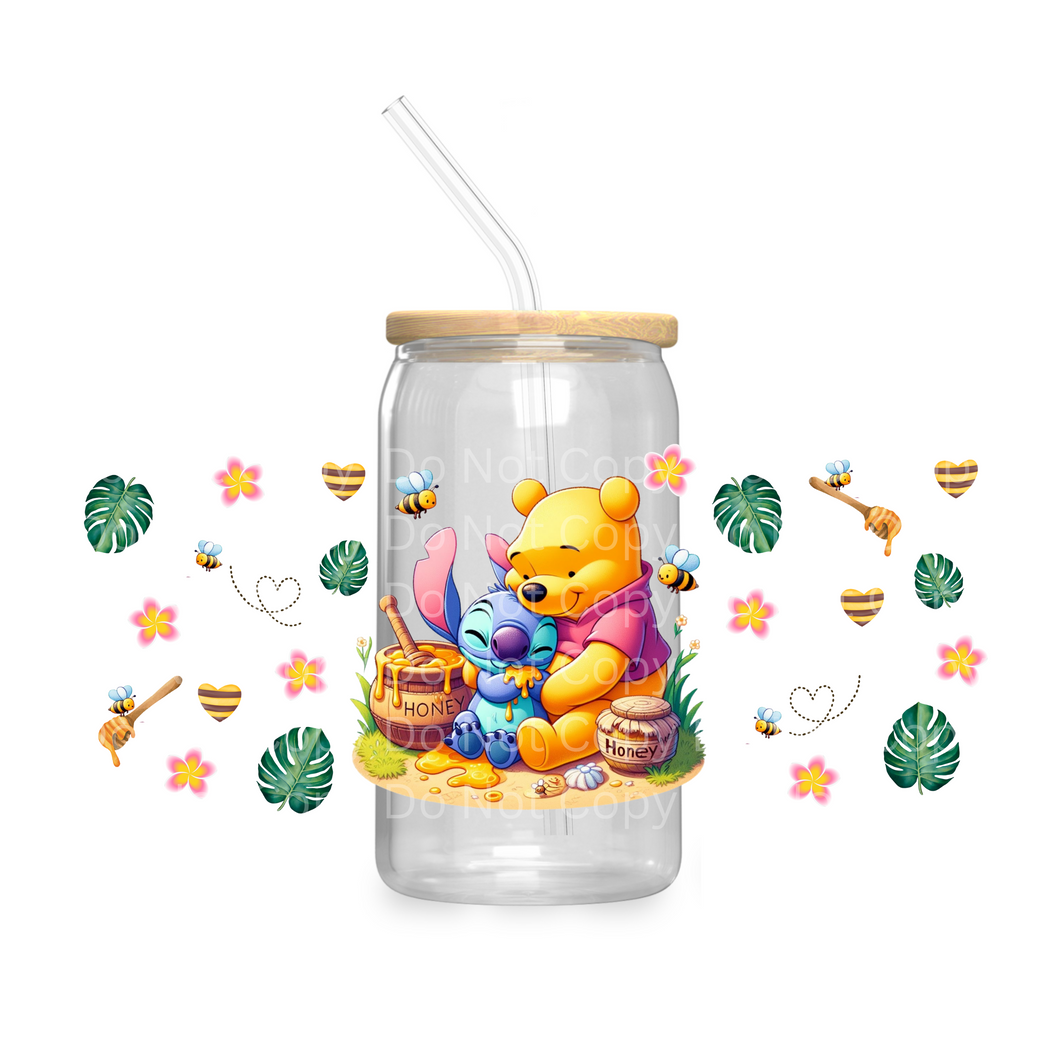 Yellow Bear Pooh & Blue Alien Honey - UV DTF 16 oz Cup Wrap