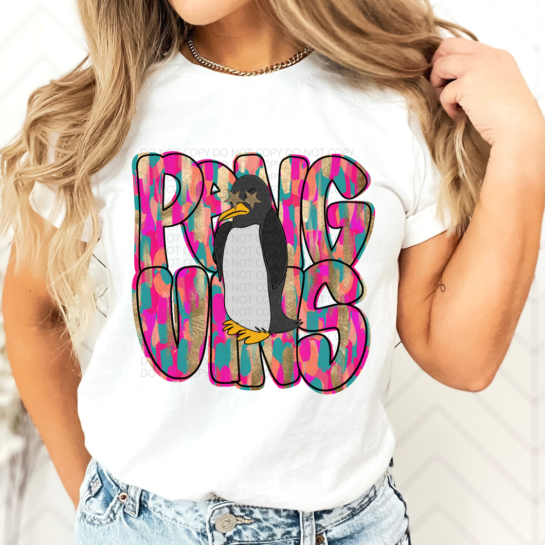 Penguins Brushstroke Mascot DTF transfer