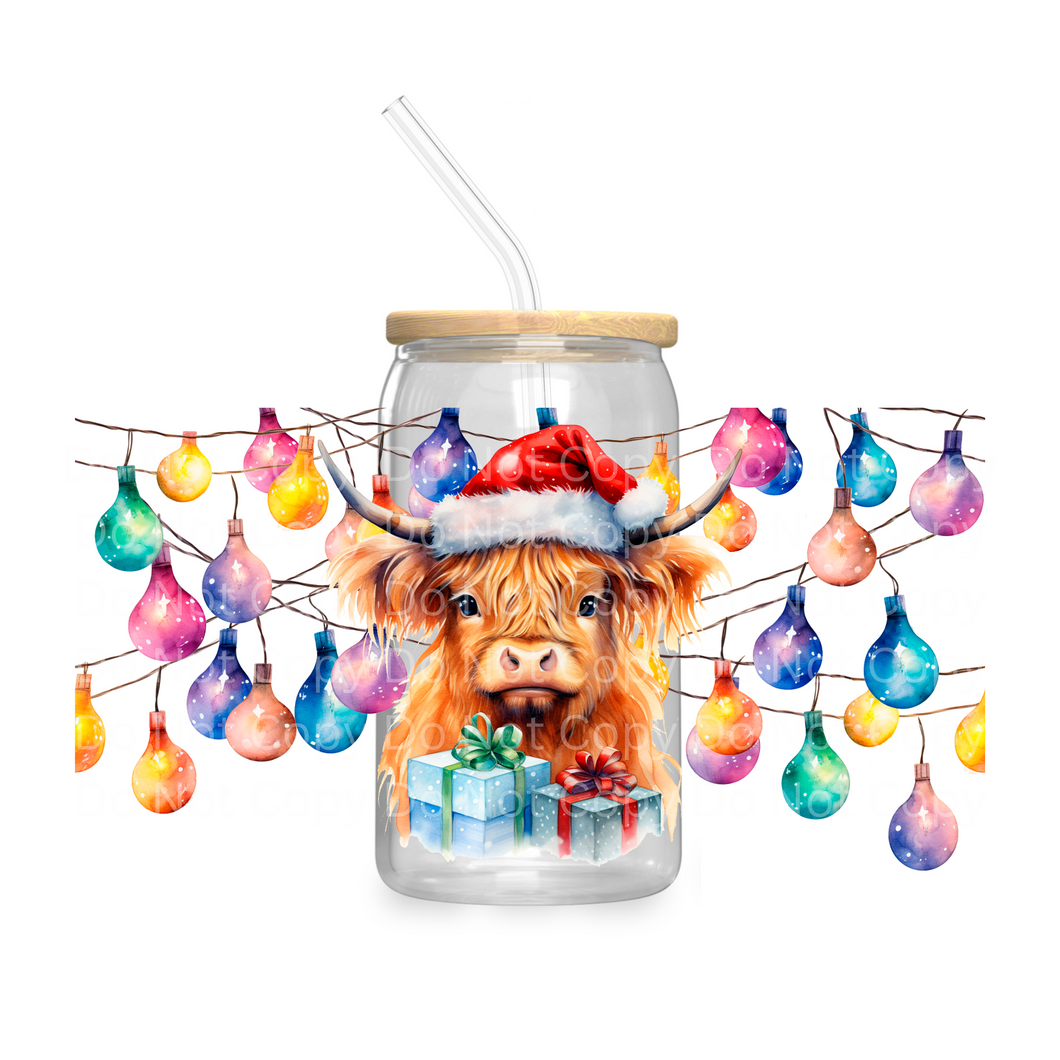 Santa Cow with Lights - UV DTF 16 oz Cup Wrap