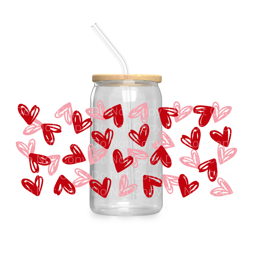 Pink & Red Hearts valentine - UV DTF 16 oz Cup Wrap