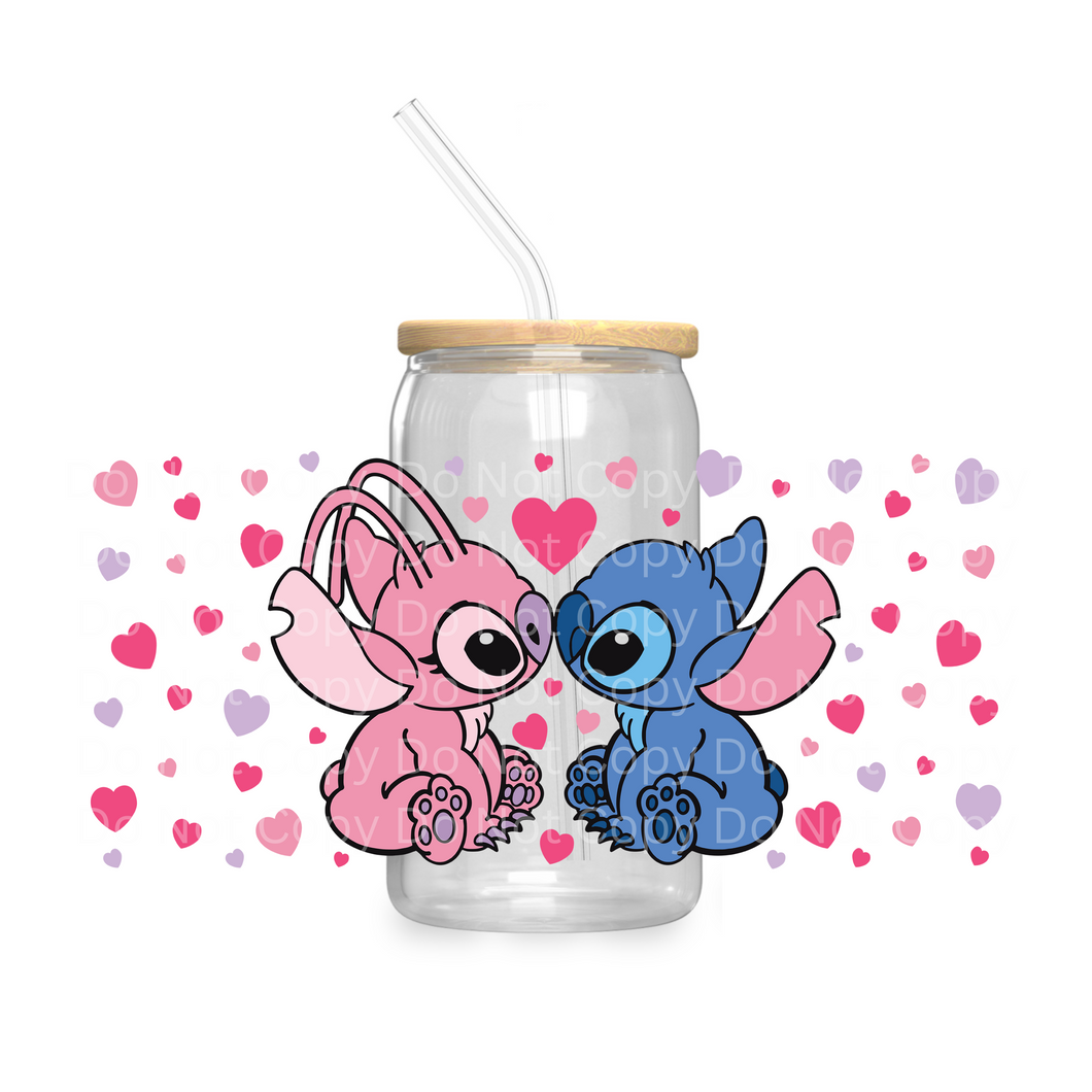 Blue Alien Love valentine - UV DTF 16 oz Cup Wrap