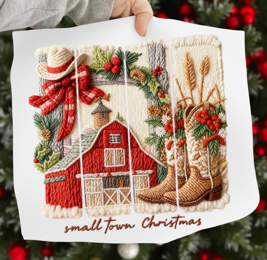 Faux Yarn Small Town Christmas DTF transfer
