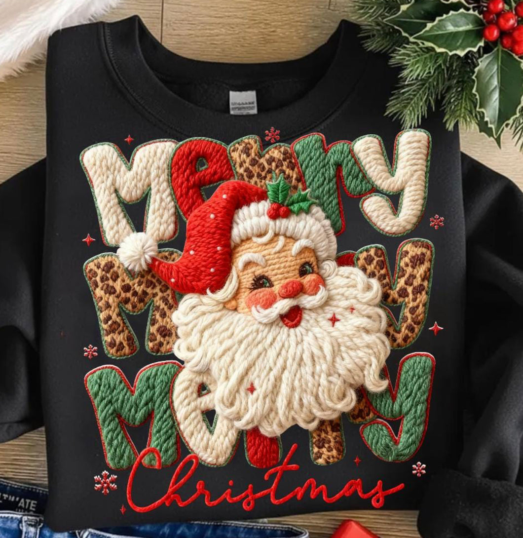 Faux Yarn Stacked Merry Christmas Santa DTF transfer