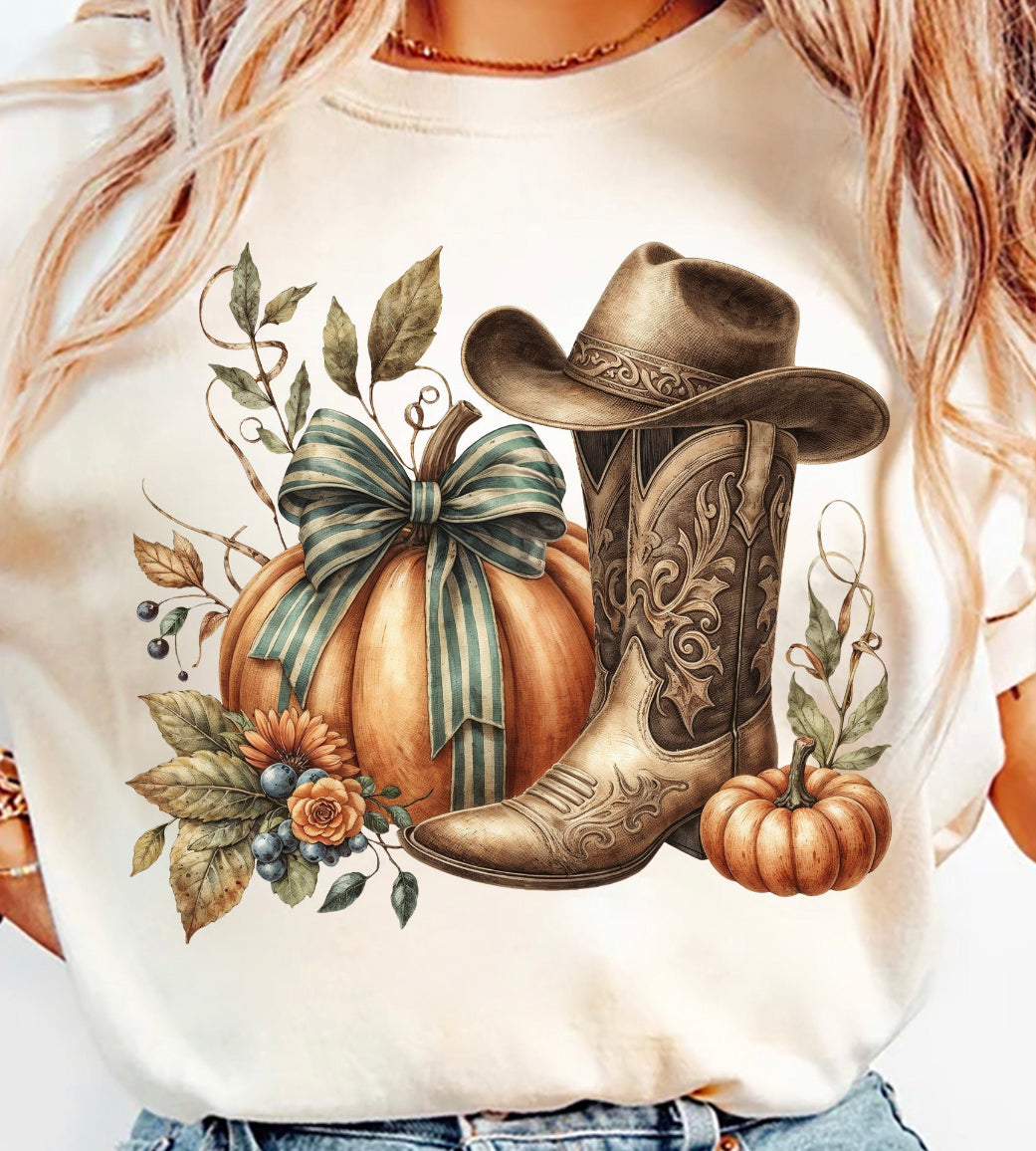 Fall Boot & Pumpkin DTF transfer