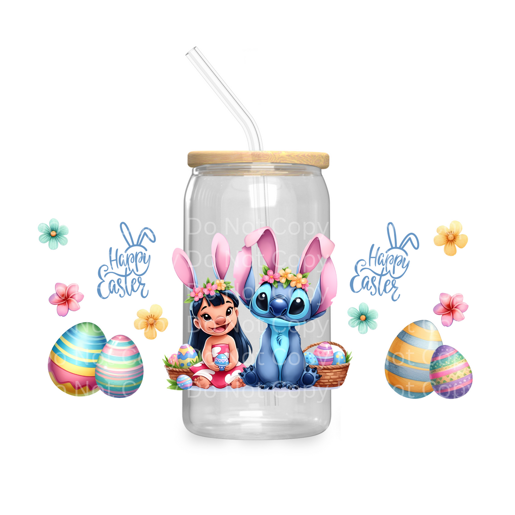 Happy Easter Blue Alien & Lilo - UV DTF 16 oz Cup Wrap