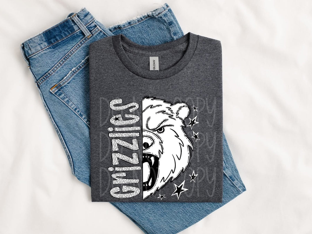 Grizzlies black & white Mascot DTF transfer