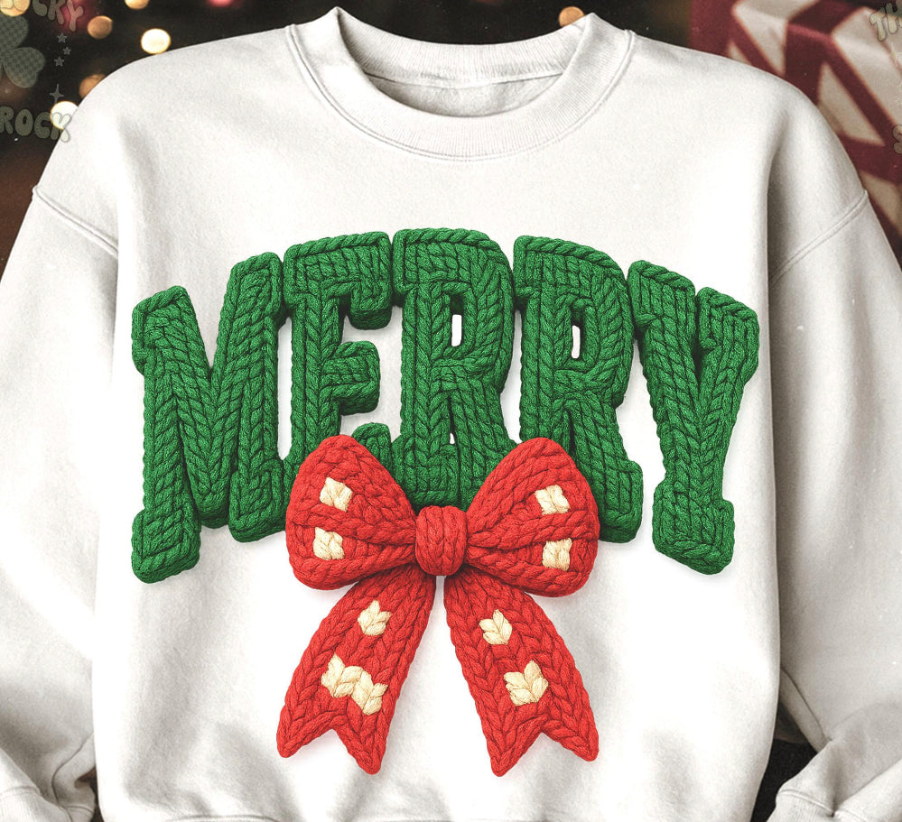 Faux Yarn Green Merry Christmas crochet DTF transfer