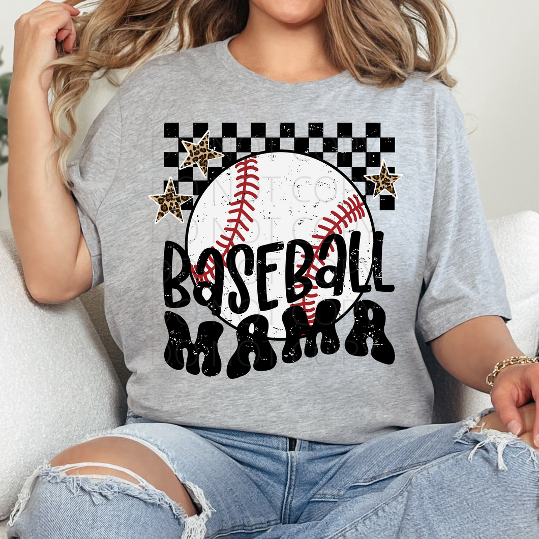 Baseball mama checkered **THIN** Screen Print Transfer adult size