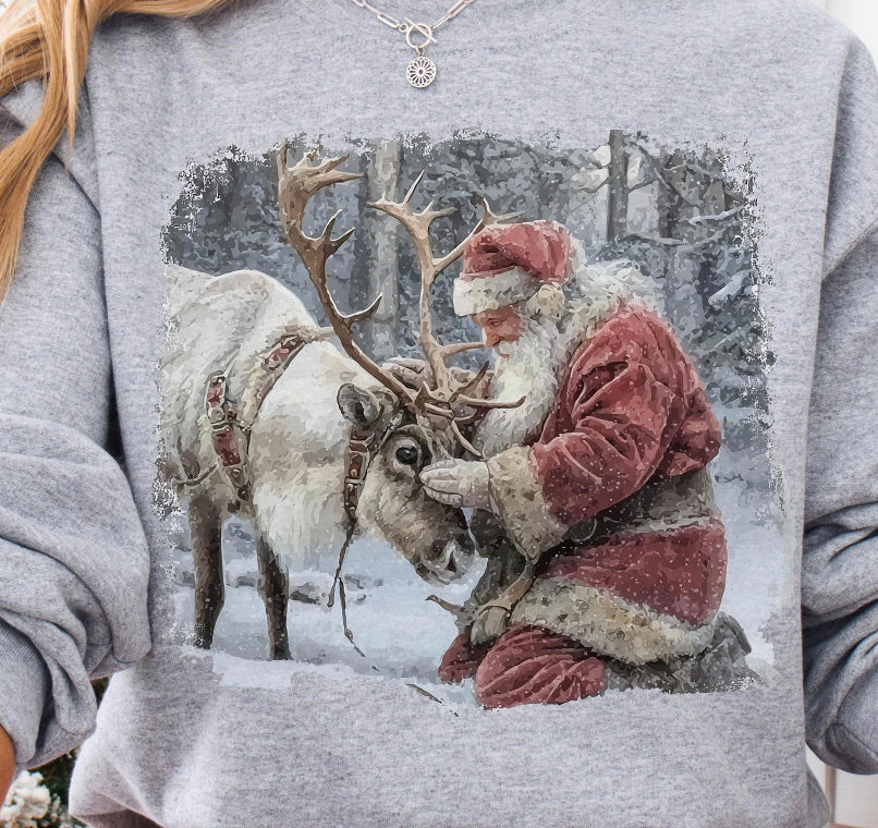 Vintage Santa with Reindeer DTF transfer