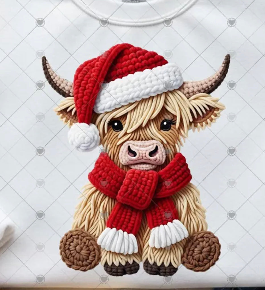 Faux Yarn Highland Cow DTF transfer