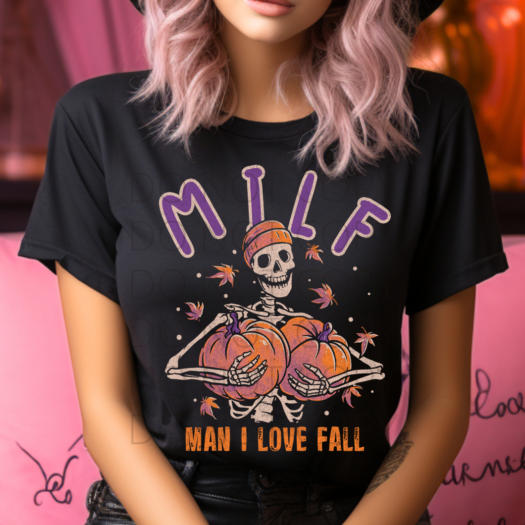 MILF Skeleton Man I Love Fall  **THIN** Screen Print Transfer adult size