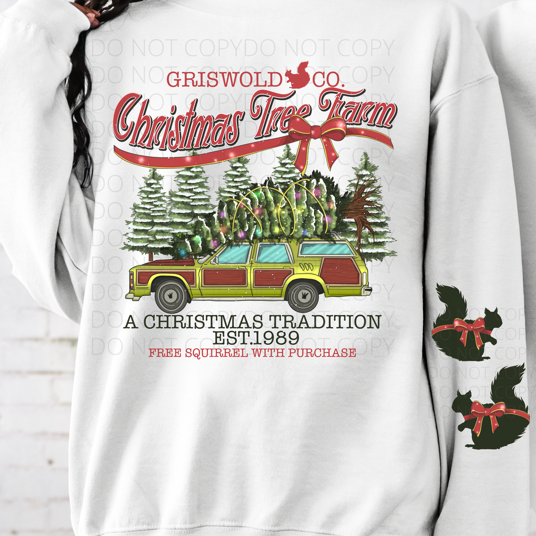 Christmas Tree Farm Griswold with sleeve print **THIN** Screen Print Transfer adult size